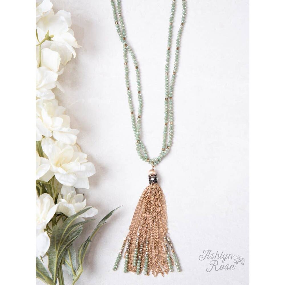 Cascade in Jade Beaded Necklace with Chain Tassel